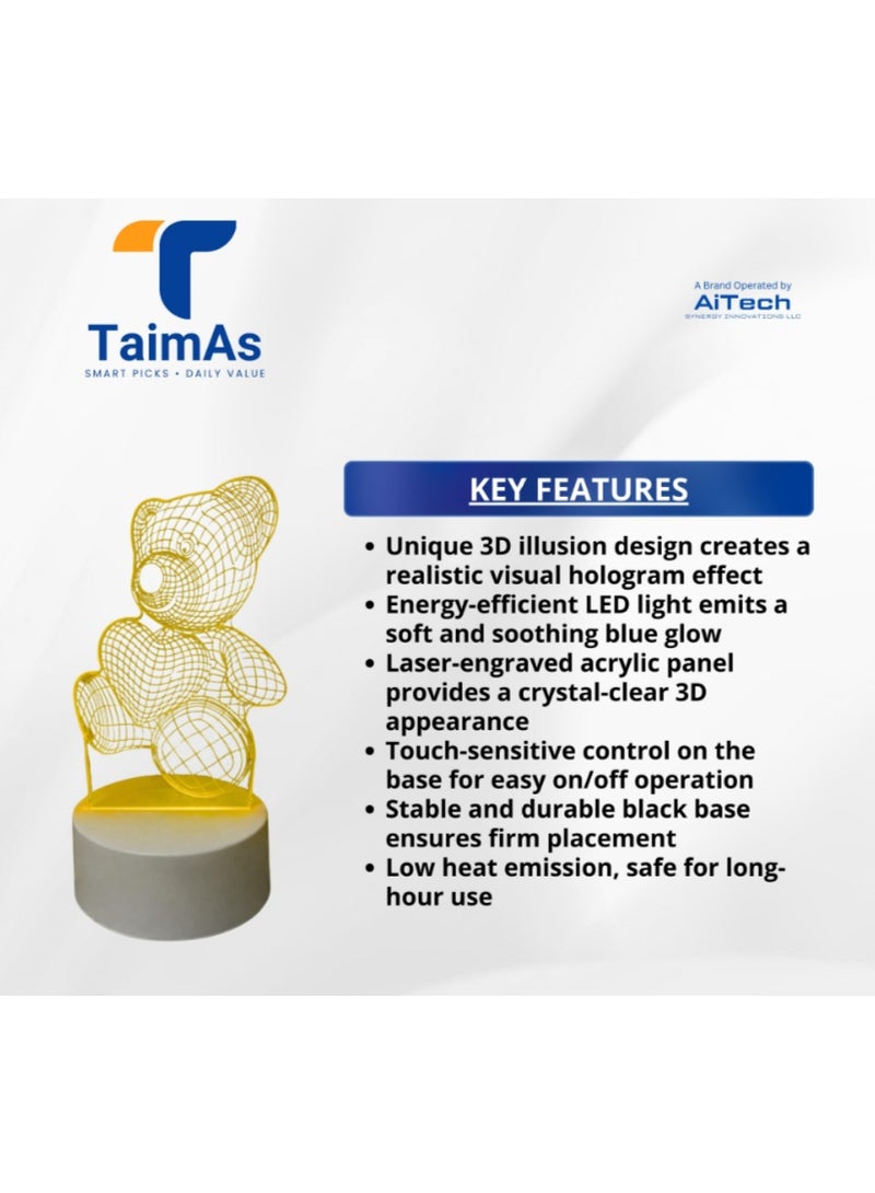 TaimAs 3D Teddy Bear LED Night Light – Creative Optical Illusion Lamp with Color Changing RGB Light & Remote Control - Image 2